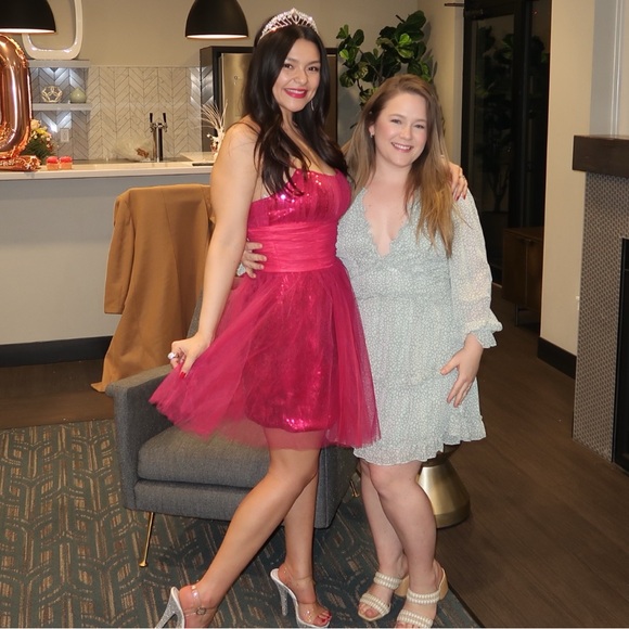 Barbie Pink Sparkly Glitter CocktailDress PromFormal Summer Birthday Sherri Hill - Picture 5 of 5